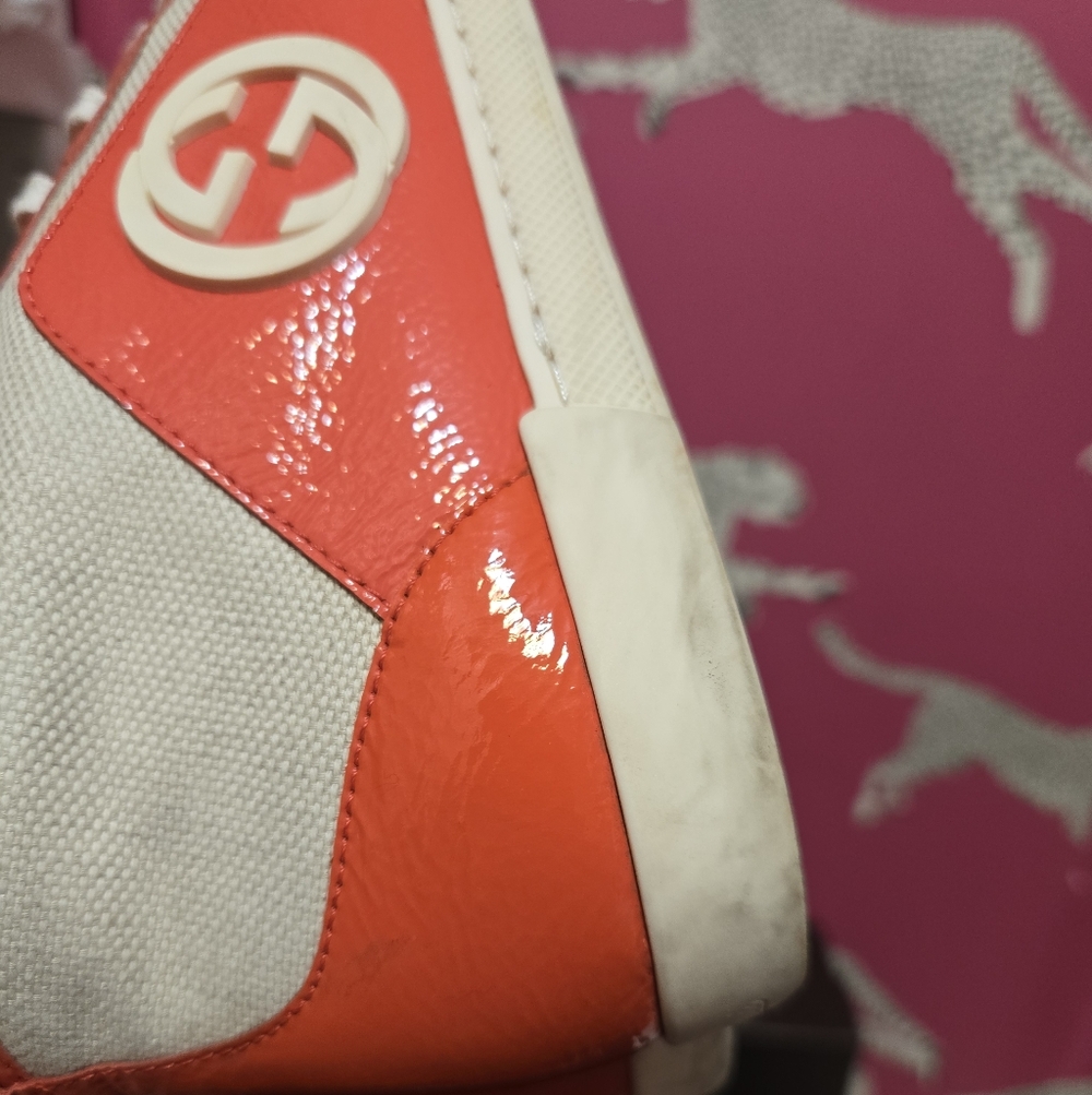 EUC Gucci Sylvie Web Accent Patent Leather High Top Sneakers IT 38.5 US 8.5 - Picture 6 of 14